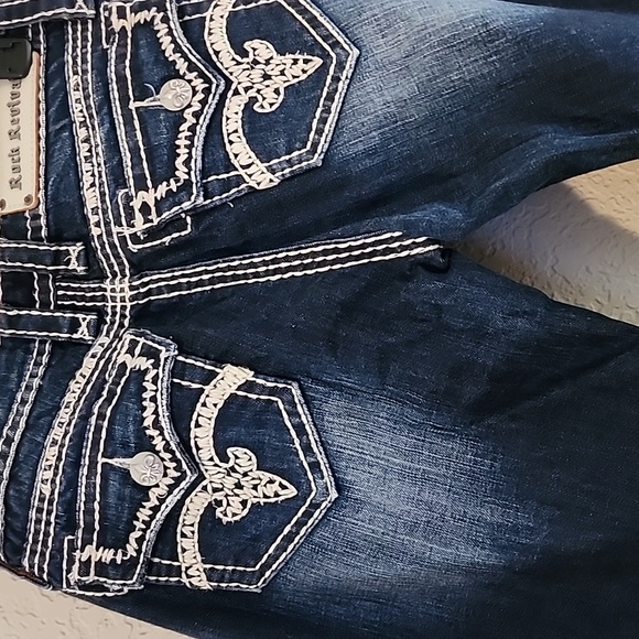 Rock Revival Blue Boot Cut Jeans with Contrast Stitching - Picture 4 of 6